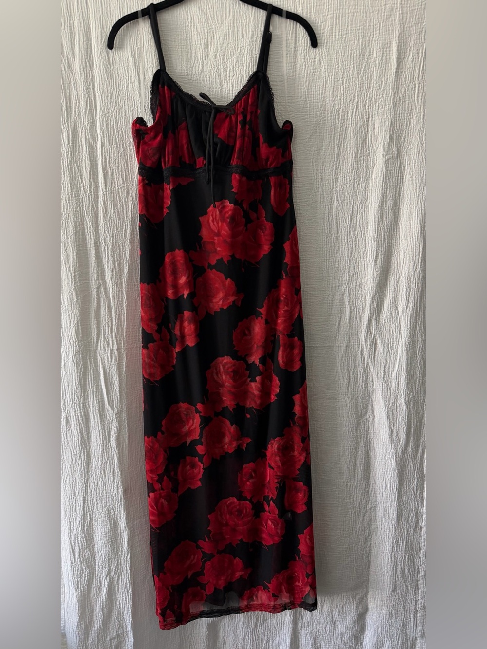Vibe Black Maxi Skirt with Red Rose Print